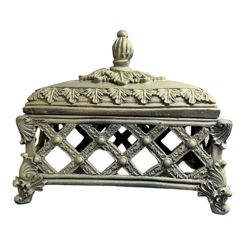 Ornate Footed Decorative Box Container Lattice Sides  Incense Candles Trinket SE